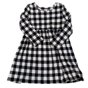 Old Navy Black & White Buffalo Plaid Long Sleeve Dress Girls 3T EUC